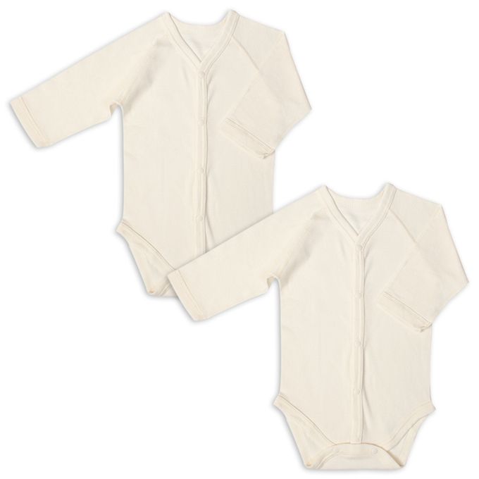 akachan honpo - 長袖有機包屁衣2件組-前開式-象牙白色