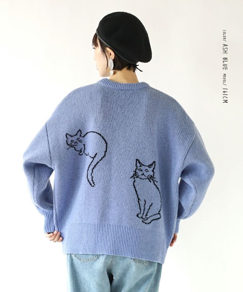 日本 zootie - 貓咪系列 圓領針織毛衣-兩隻貓咪-開心果綠