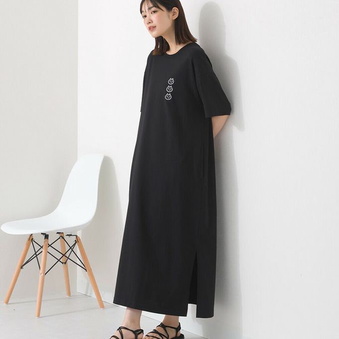 日本 OMNES - 黑貓短袖洋裝