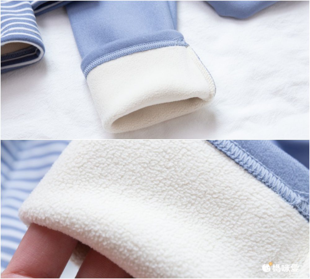 MAMDADKIDS - 加絨保暖家居服套裝-條紋-卡其色