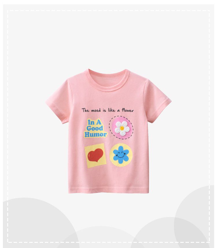 純棉短袖上衣-微笑花花-粉色