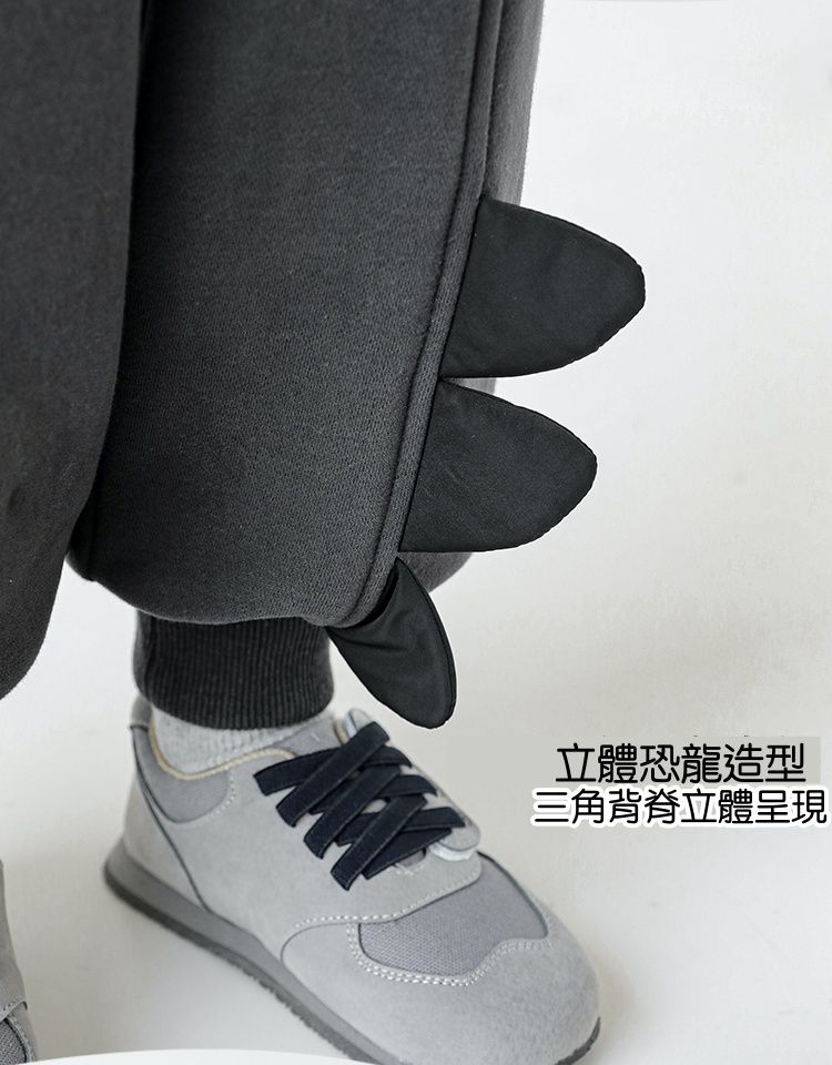 TONGMO - 加厚造型腰鬆緊休閒長褲-恐龍背棘-深灰色