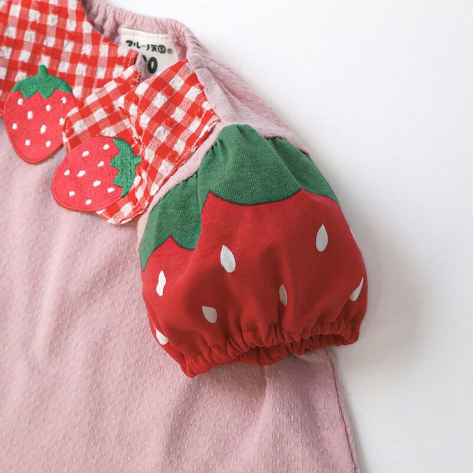 日本 ZOOLAND - 甜蜜草莓造型澎澎短袖上衣-粉紅