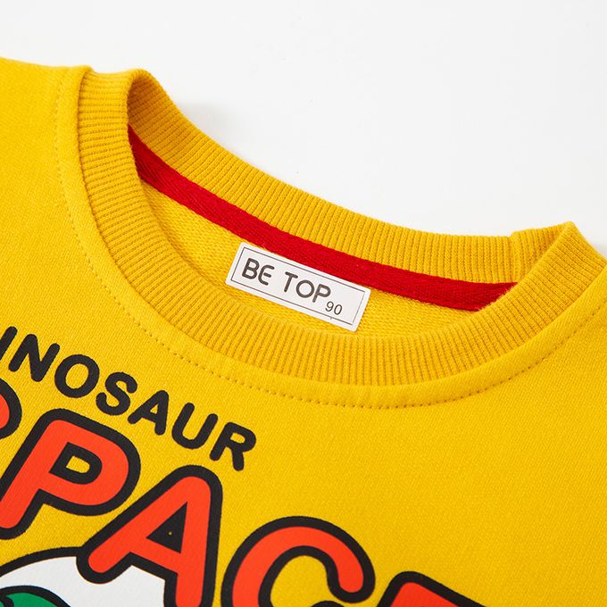 純棉圓領長袖上衣/大學T-外星恐龍-藍色