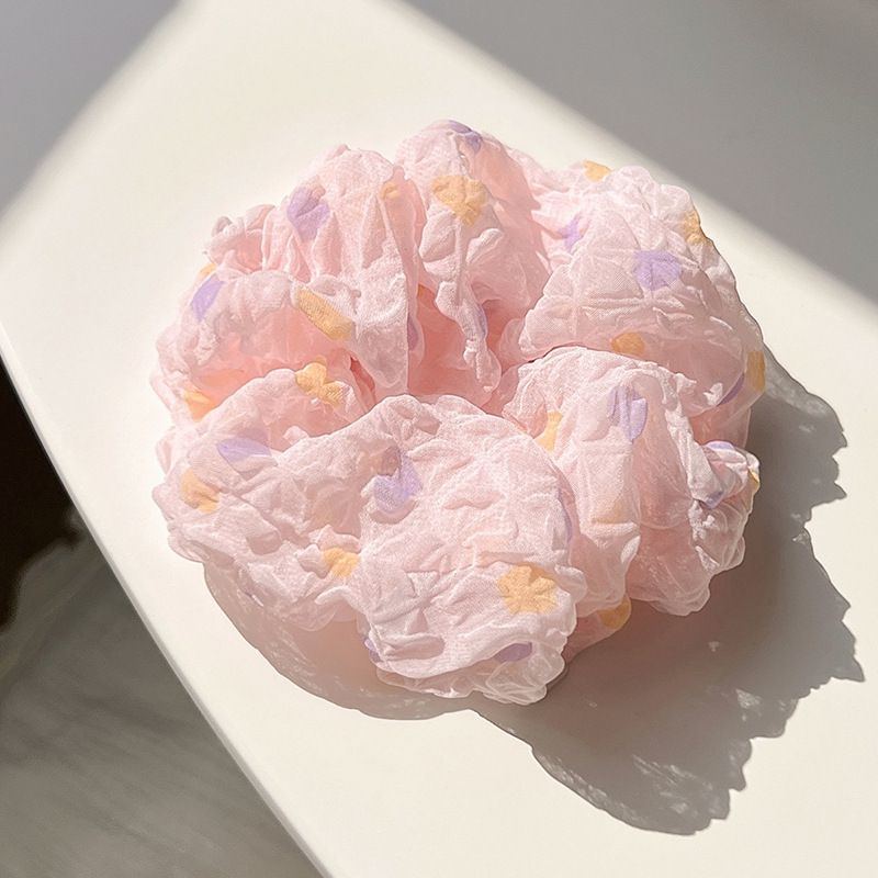 皺摺感小清新布藝大腸圈/髮圈-圓點-白色