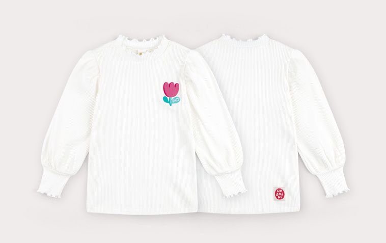 韓國 HEJMINI - 鬱金香卷卷領縮袖口上衣