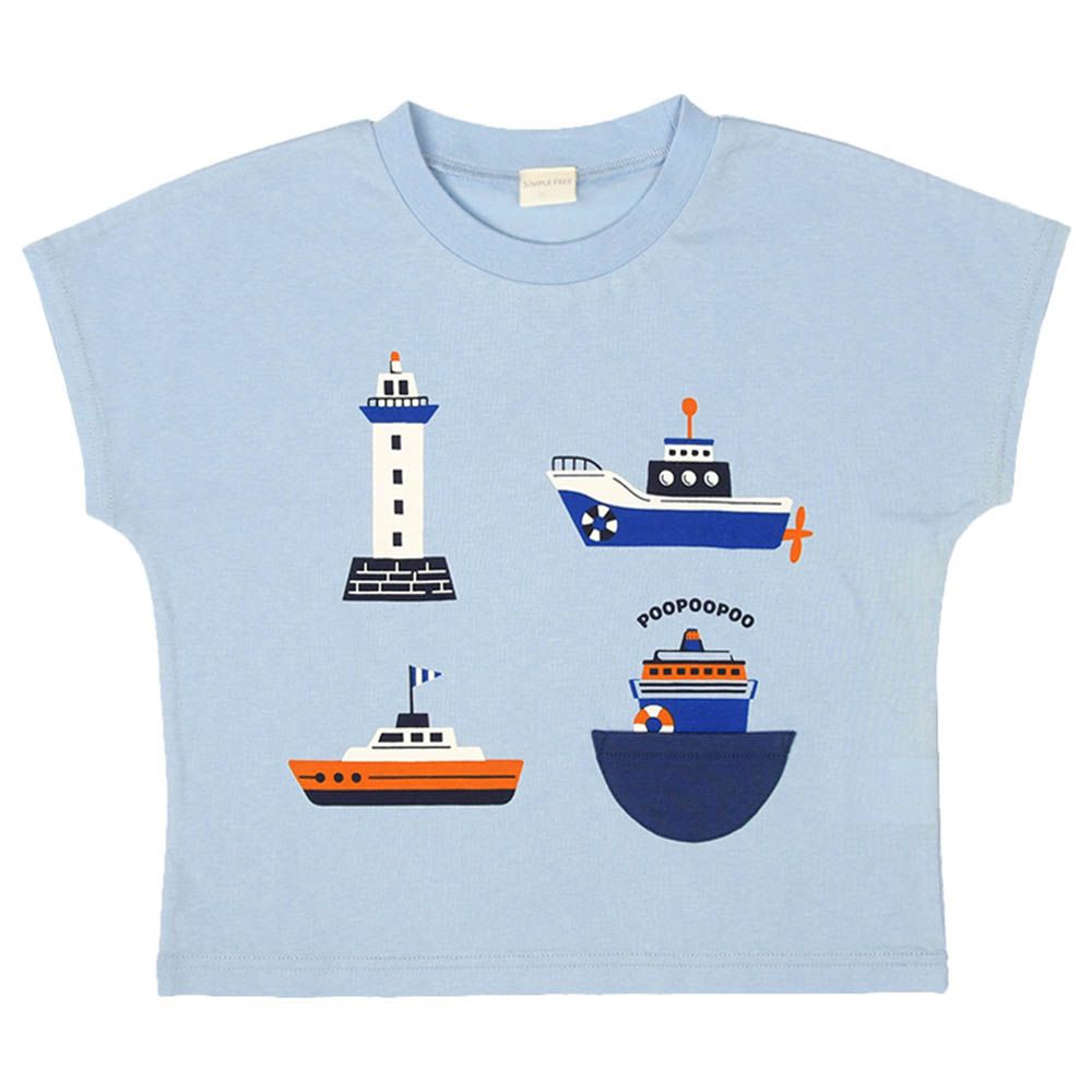 短袖T恤-印花-淺藍色