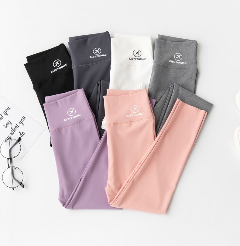 FANMOU - 高腰彈力內搭褲/瑜珈褲-飛機-紫色