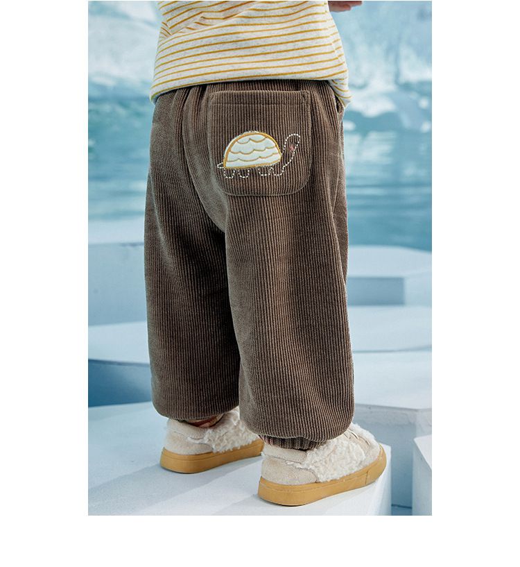 加絨加厚燈芯絨休閒長褲-海豹-粉色