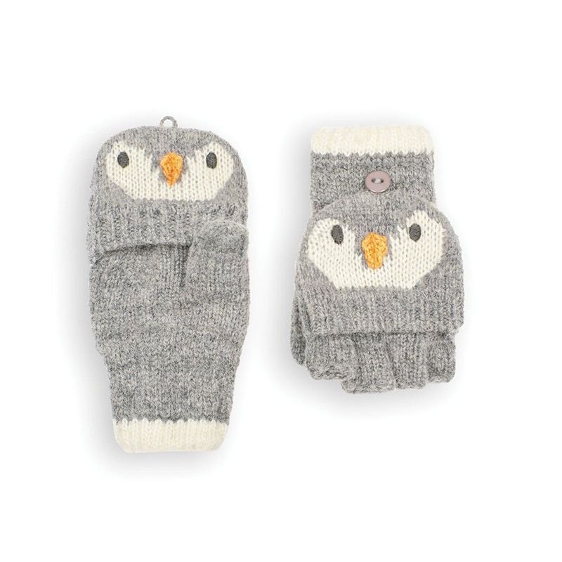 英國 JoJo Maman BeBe - 保暖細緻羊毛手套-灰企鵝