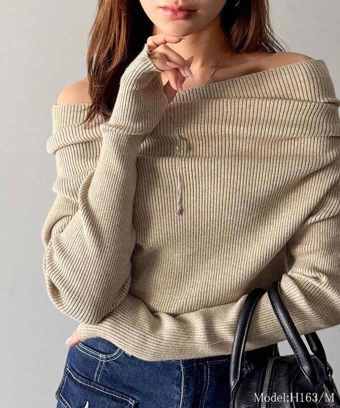 日本 Classical Elf - 華麗一字領羅紋長袖上衣(指孔設計)-灰