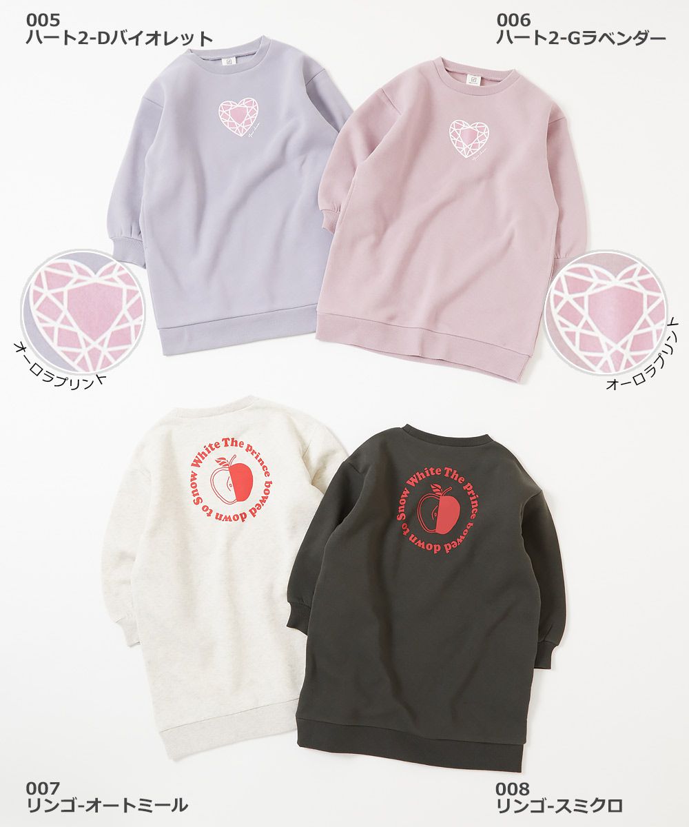 日本 devirock - 裏起毛長版女孩印花上衣-蘋果-燕麥白