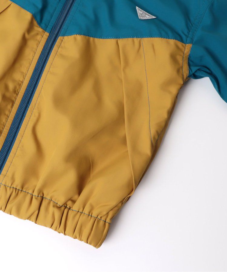 日本 BREEZE - 防潑水繽紛撞色連帽休閒外套-土耳其藍x棕