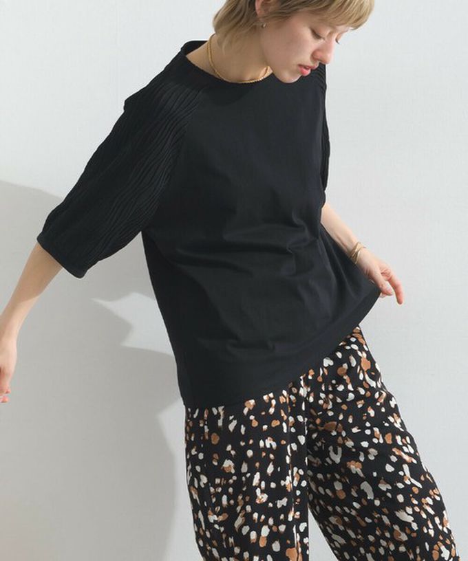 日本 le colis - 優雅立體感波浪五分袖上衣-黑