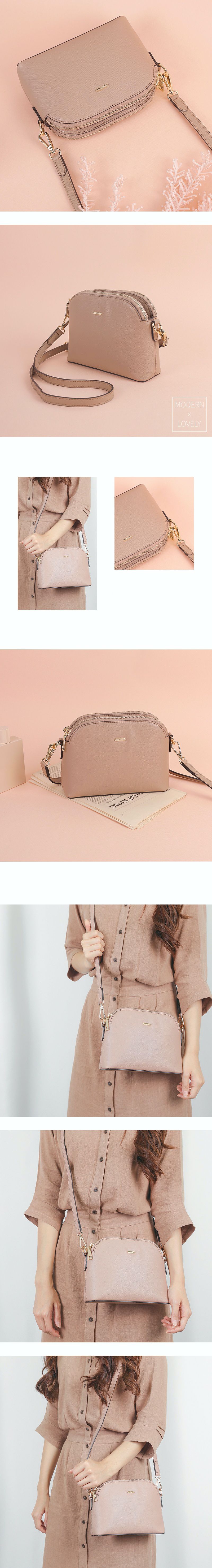 韓國 Clue - 優雅雙拉鍊輕巧包-乾燥玫瑰 (21X6X15cm)