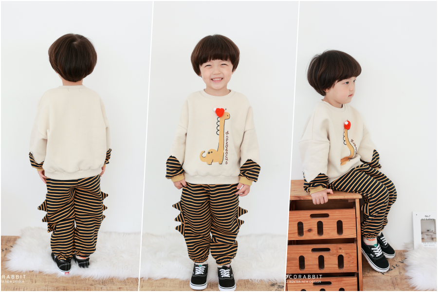 韓國 Coco rabbit - 紅帽腕龍條紋點綴長袖上衣-芥黃