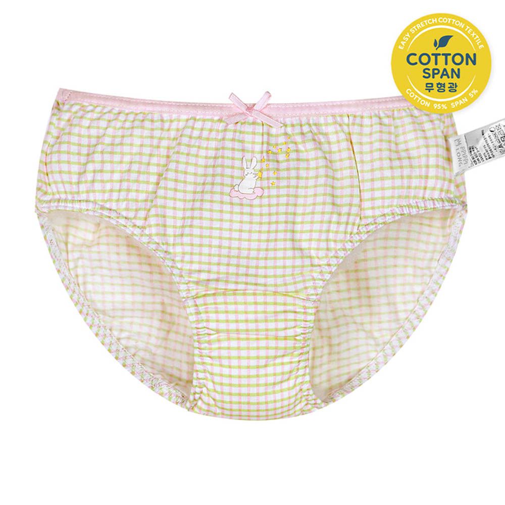 輕柔棉透氣三角褲(女寶)-格紋星星兔-黃綠X粉