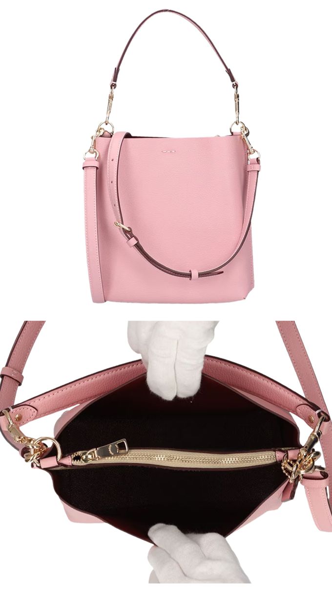 COACH - 荔枝紋皮革手提斜背水桶包 (粉)