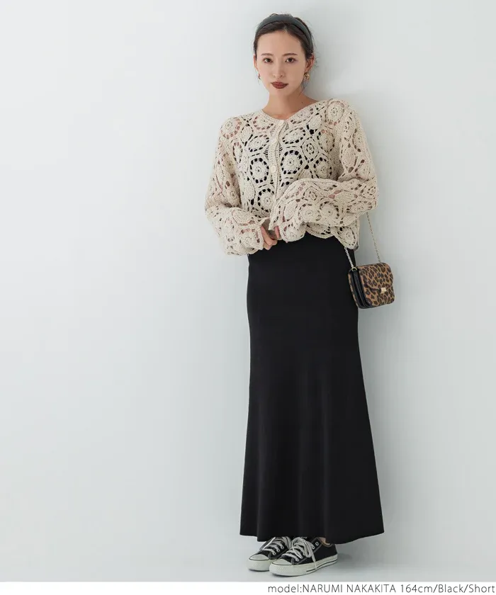 日本 COCA - 彈性質感修身魚尾裙-黑