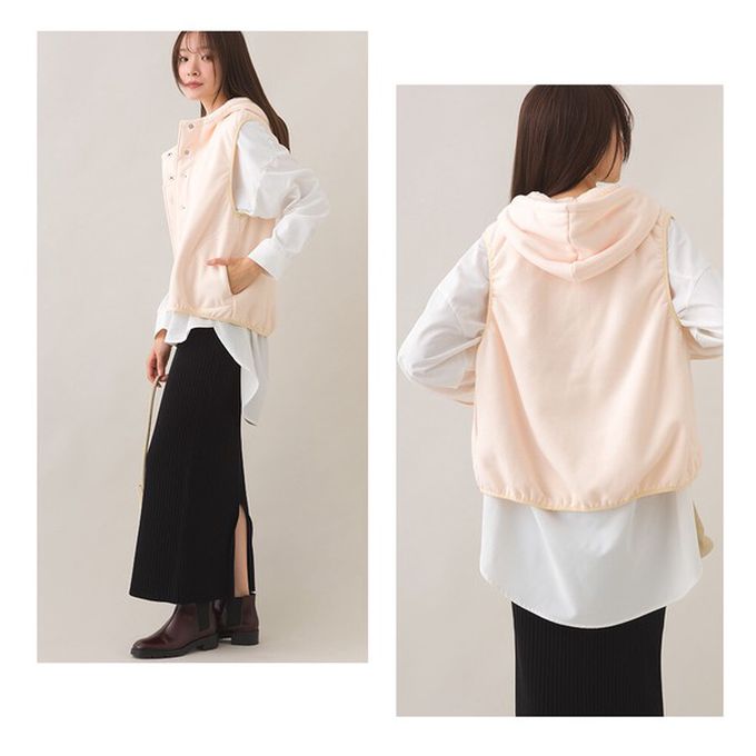 日本 OMNES - 裏起毛保暖短版運動風連帽背心-咖啡