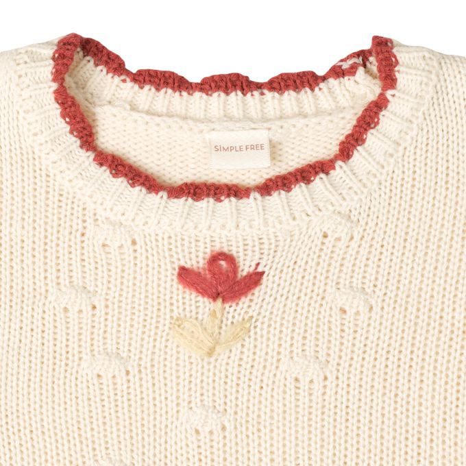 akachan honpo - 針織休閒上衣-荷葉邊-白色