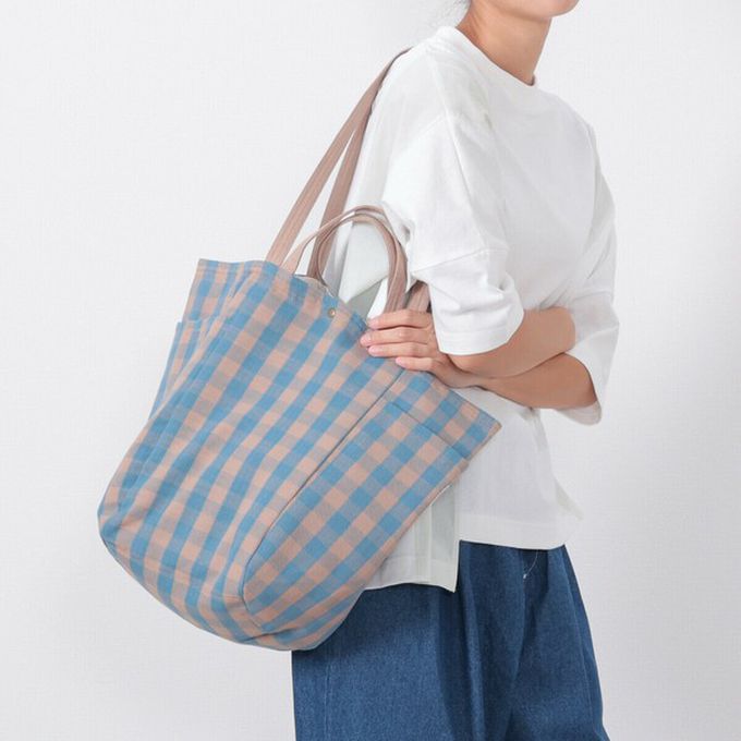 日本 Chepeli - [定番]印度棉大容量2way手提包(15L)-紫色格紋 (約34x46x20cm)