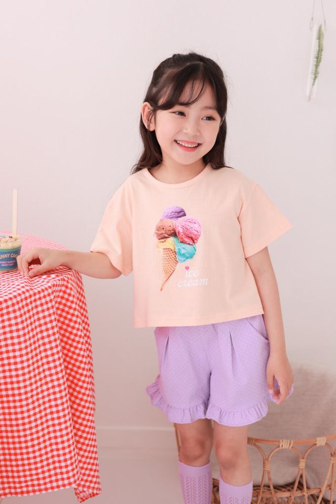 韓國 Dalla - 繽紛甜筒印短袖上衣-珊瑚橘