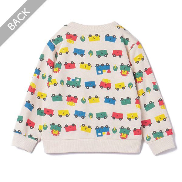 日本西松屋 - 裏毛圓領印花長袖上衣-繽紛車車