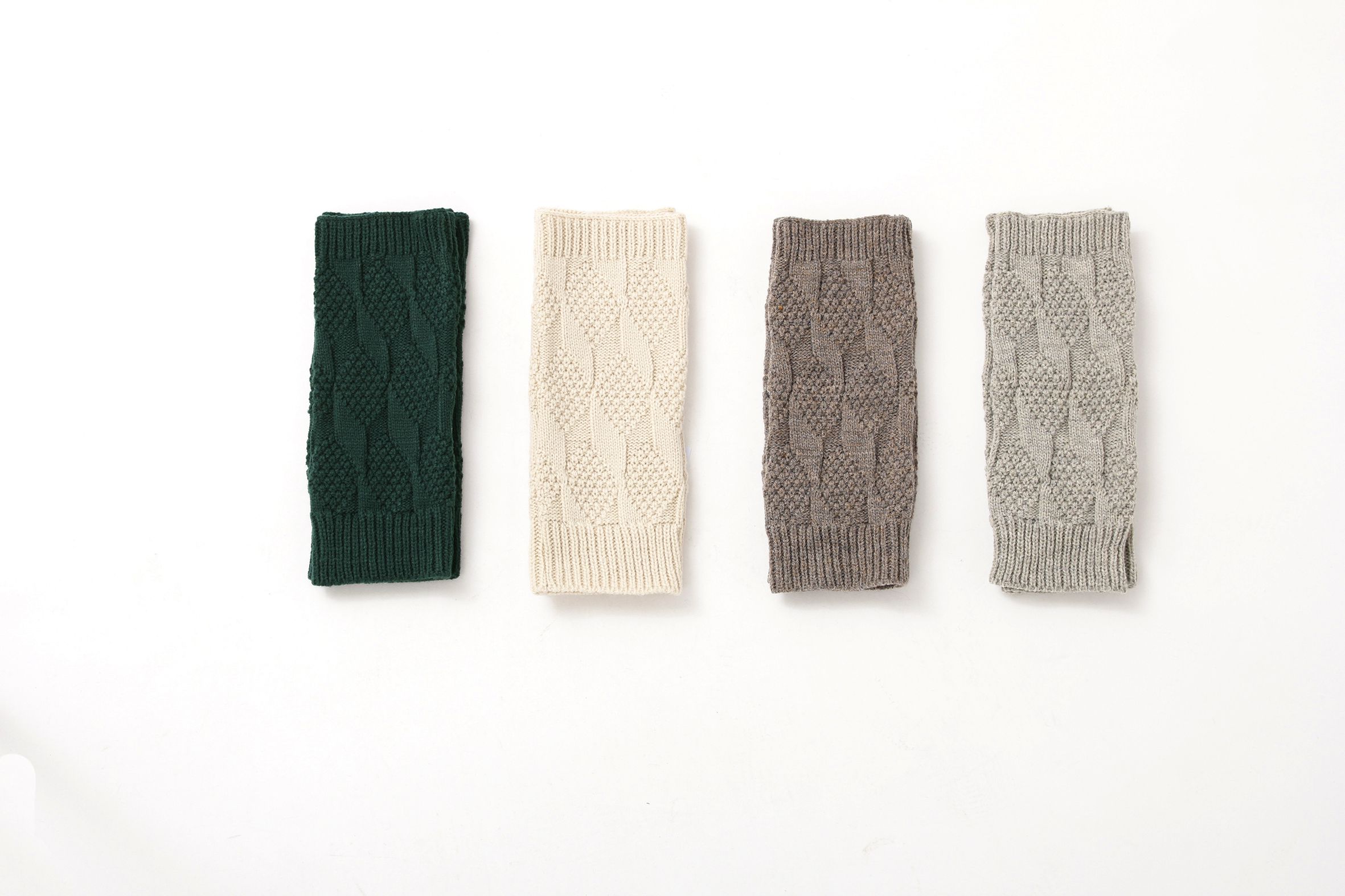 日本 AUBE - 編織紋保暖半截手套-摩卡