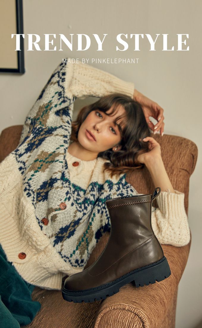 韓國 PINKELEPHANT - 雙層軟底彈性中筒襪靴(4cm)-象牙白