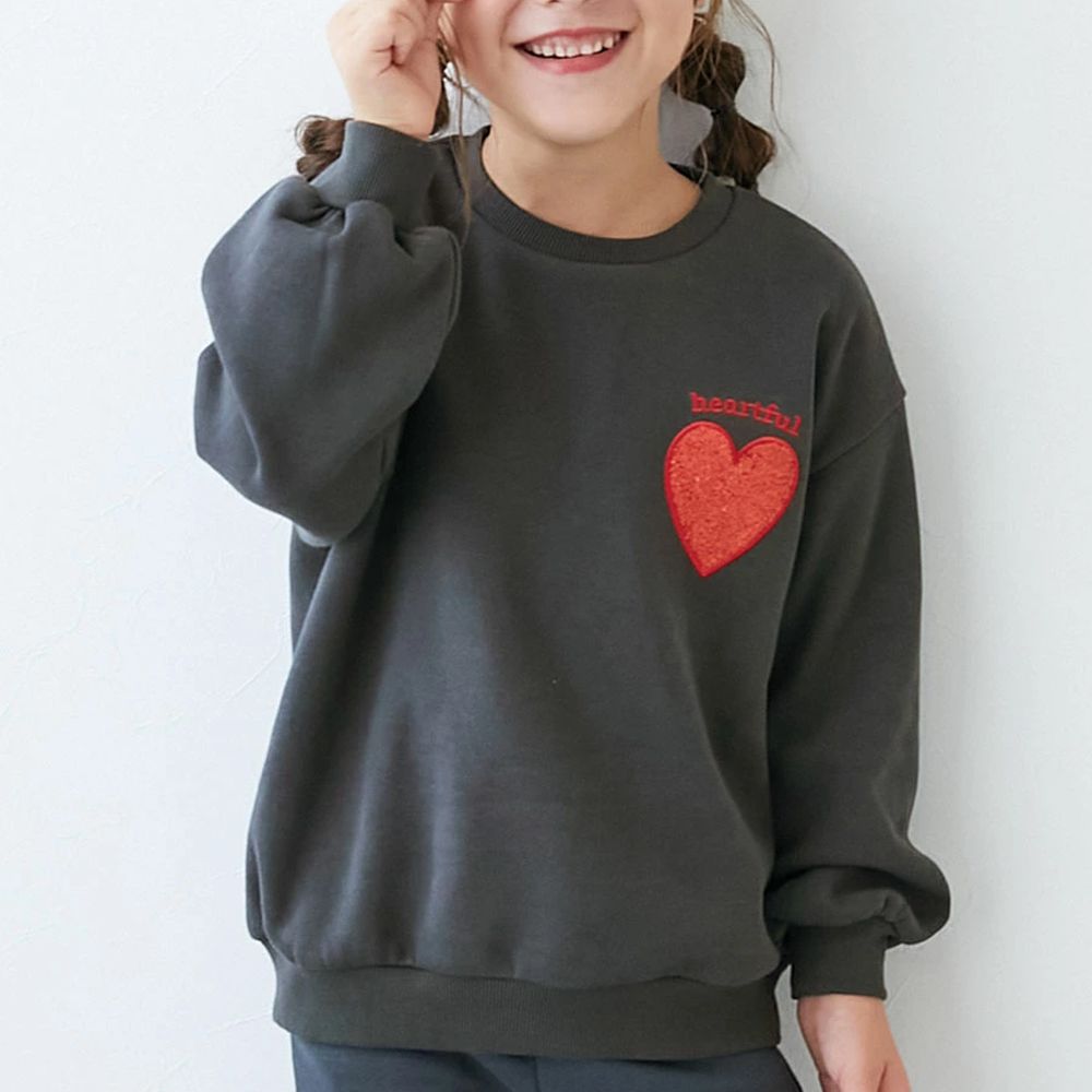 閃亮愛心廓形大學長袖上衣-灰黑