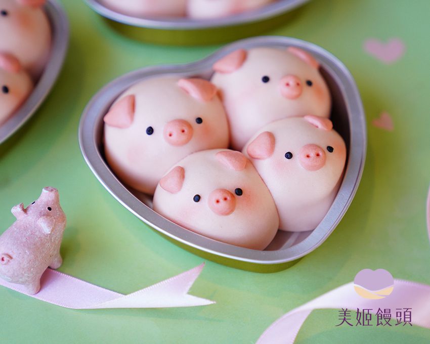 美姬饅頭 - 擠擠小豬鮮乳造型包子 (四入)-150g