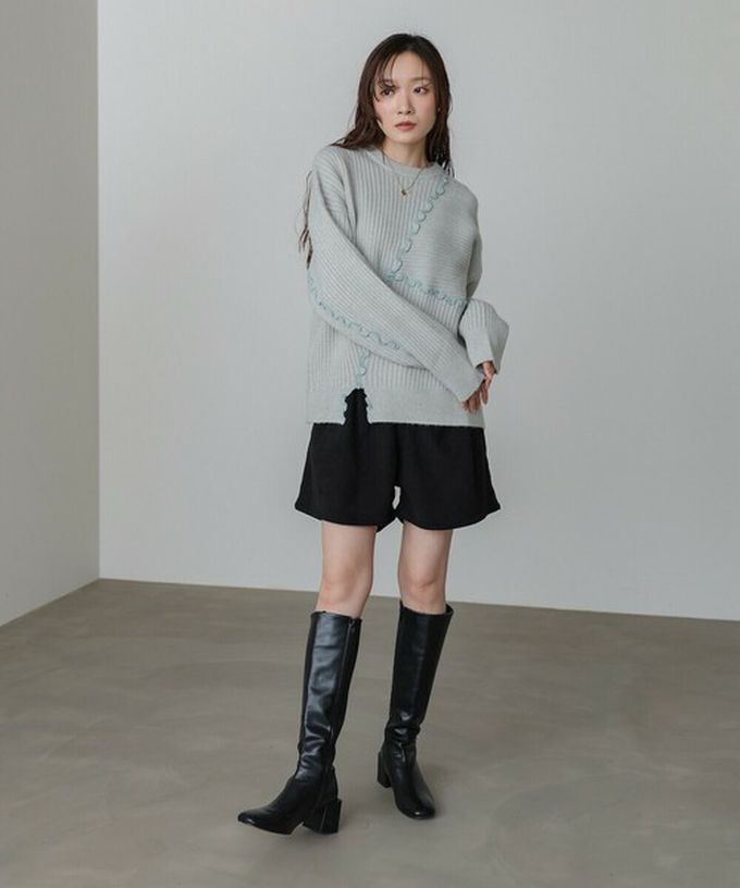 日本 Bab - 柔美曲線點綴寬鬆感針織上衣-咖啡