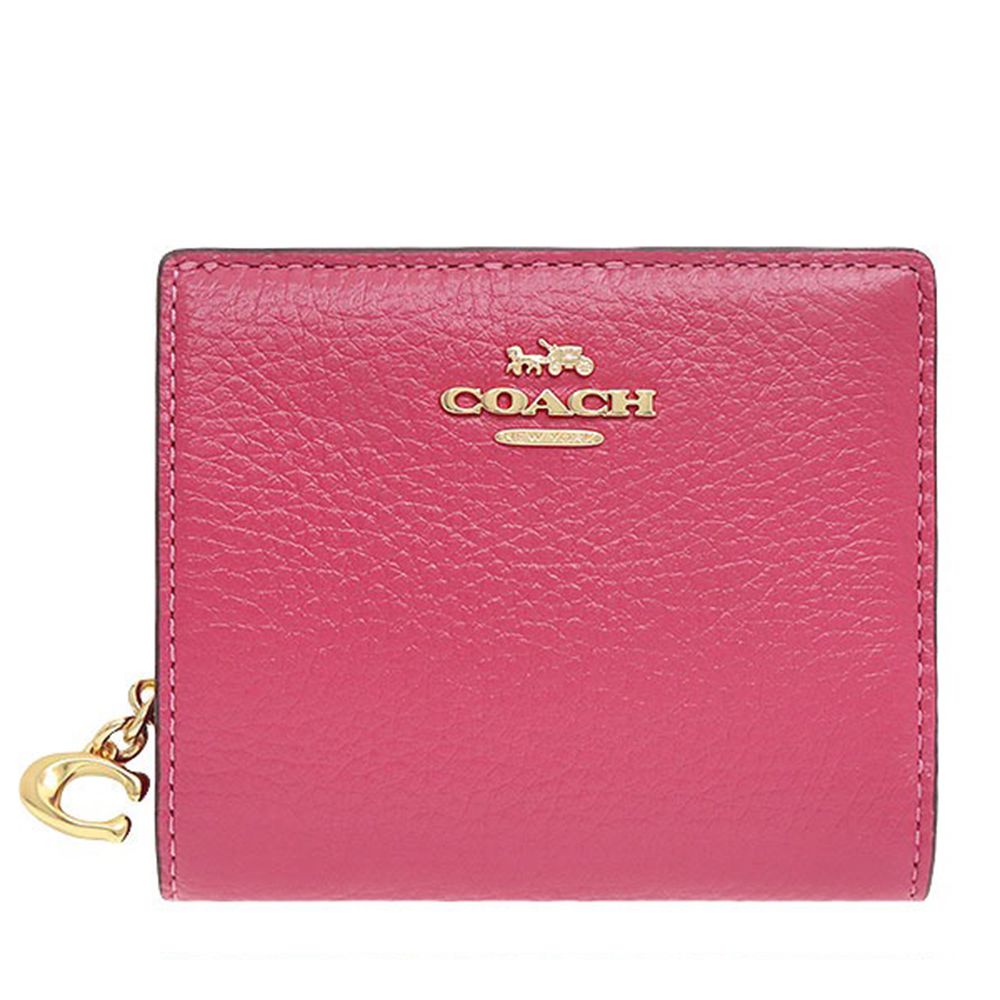 鵝卵石皮革二折短夾 (桃粉色)