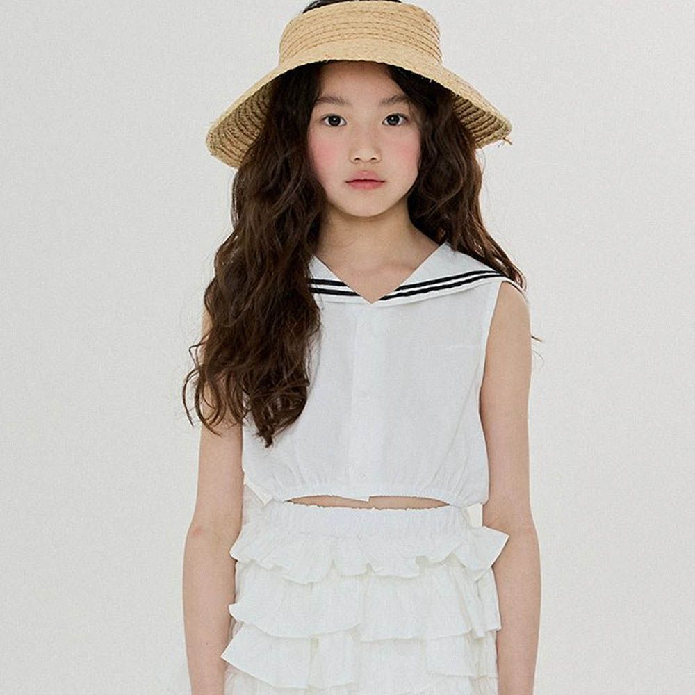 水手翻領縮無袖襯衫-白