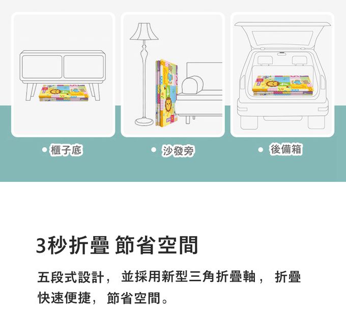 Vanibaby - XPE雙面折疊地墊/爬行地墊-動物森友 (180x100x1cm)