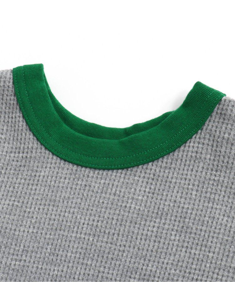 日本 BREEZE - 正反OK！柔軟華夫格長袖上衣-撞色-黃綠灰