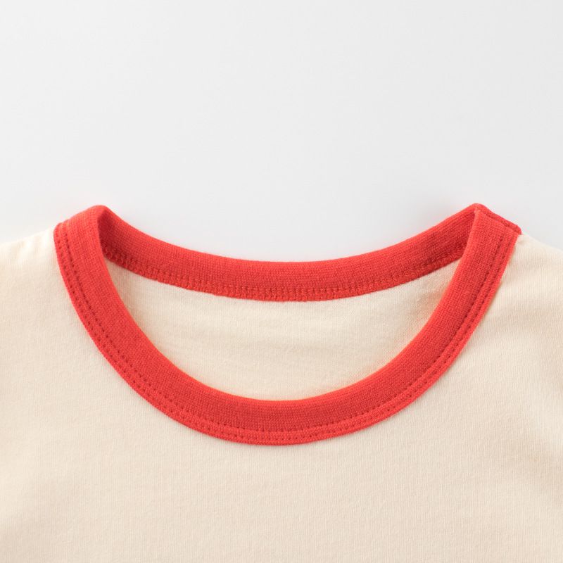 純棉短袖上衣-鴨鴨家族-杏+紅