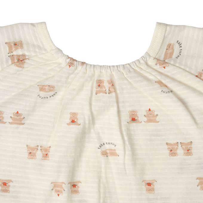 akachan honpo - 穿衣練習 短袖家居服-套頭式 小熊-象牙白色