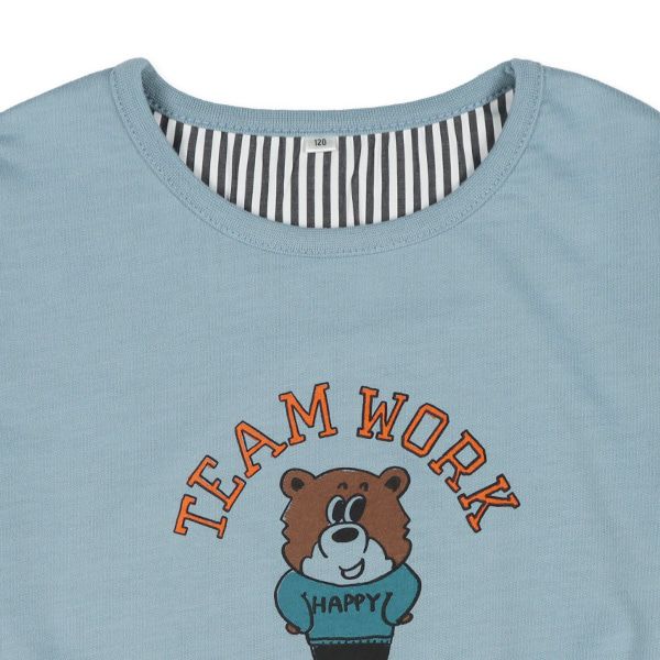 日本西松屋 - 裏毛圓領印花長袖上衣-酷帥小熊-卡其