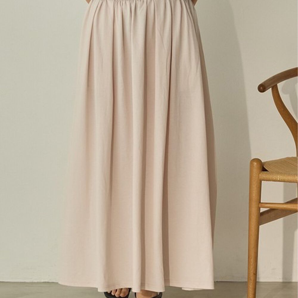 接觸涼感 透氣飄逸感打摺長裙(有口袋)-淺粉紅