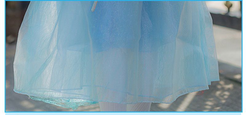 公主寶石裝飾網紗洋裝-藍色