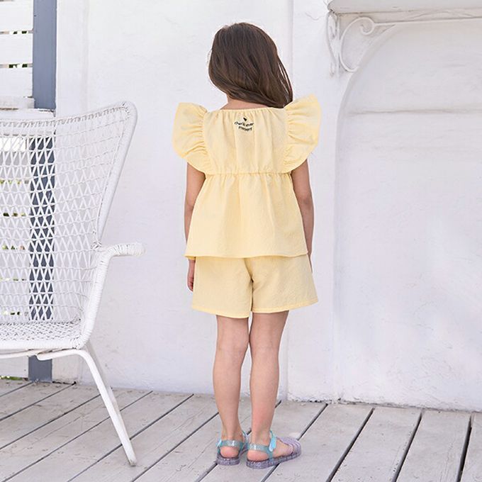日本 Lycee mine - 可愛飄逸荷葉邊無袖上衣-檸檬黃