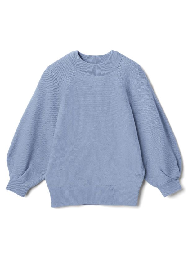 日本 GRL - 小高圓領七分袖薄款針織上衣-灰杏