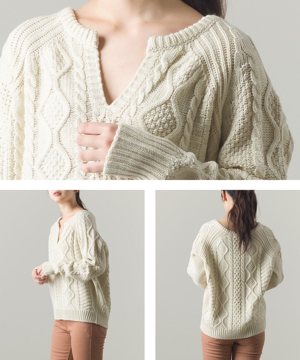 日本女裝代購 - 交錯麻花小V領針織毛衣-深灰 (Free size)