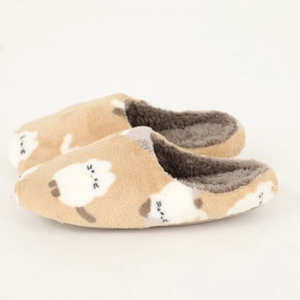 內刷毛溫暖室內拖鞋-可愛貓咪-淺摩卡 (約23~24.5cm)