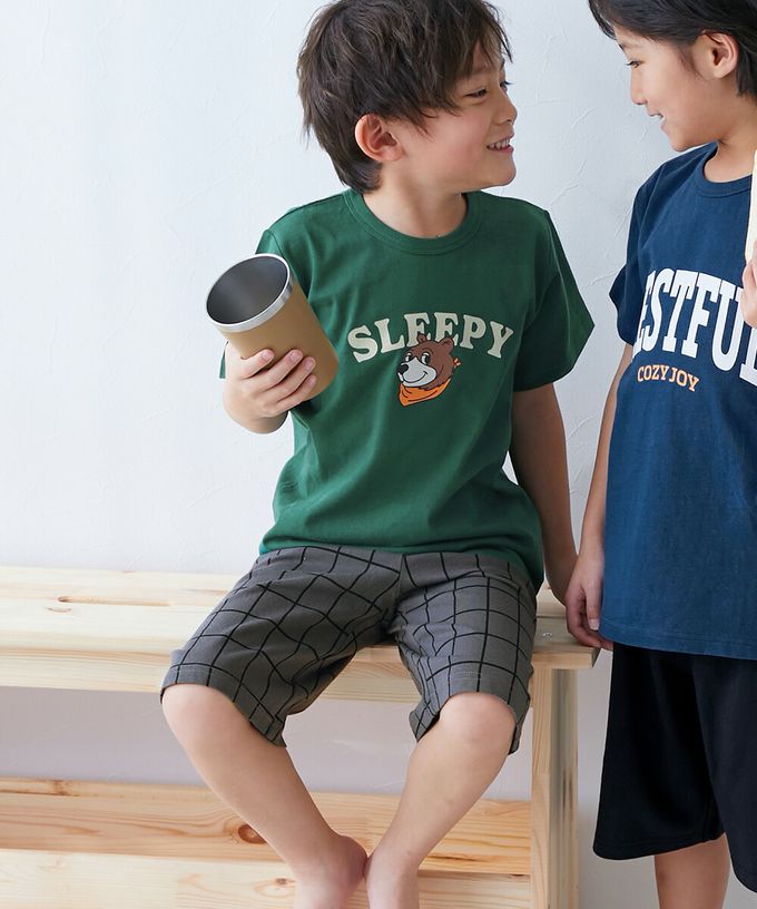 日本 devirock - 100%棉 短袖家居服/睡衣套裝-LOGO-煙燻綠