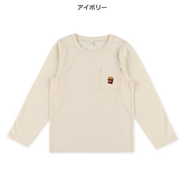 日本西松屋 - 小口袋刺繡薄長袖上衣-恐龍化石-咖啡