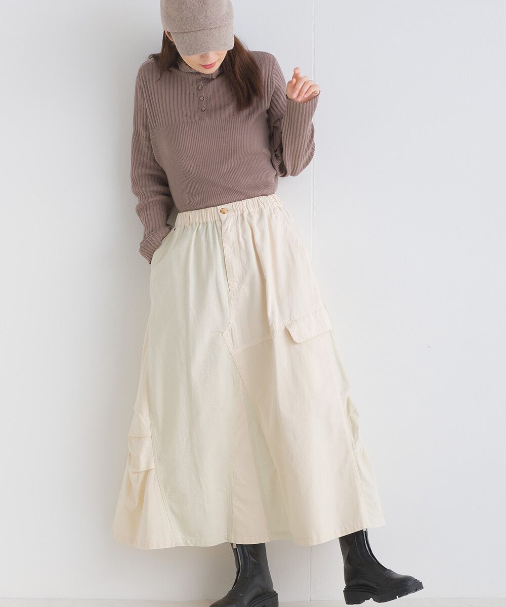 日本女裝代購 - 休閒風口袋拼接百搭長裙-軍綠