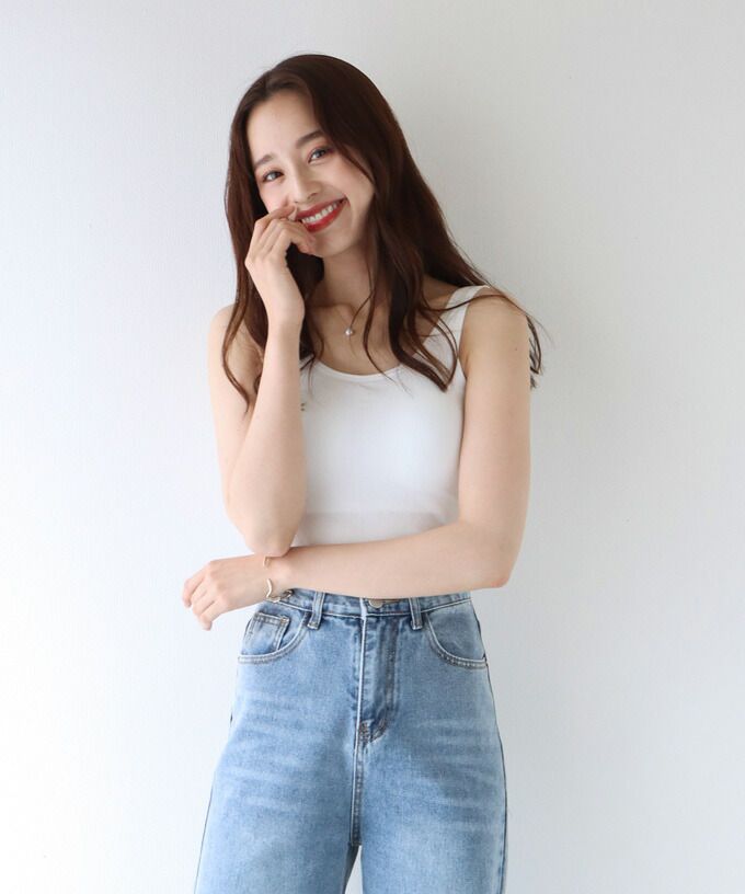 日本 BLUE EAST - 木耳滾邊短板無袖背心上衣(附罩杯)-橘